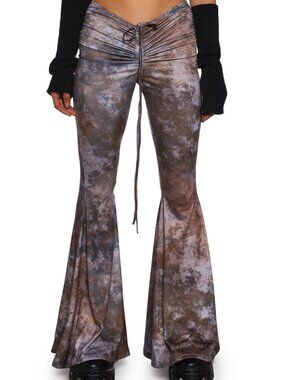 Dolls Kill Darker Wavs Fader V-Cut Washed Bell Bottoms Pants Sz Small Edgy